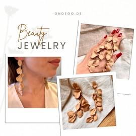 ONDEGO® XXL BEIGE GOLD Blüten Blume lange Ohrringe Ohrstecker Statemant Ohrstecker Creolen Geschenk Schmuck für Sie