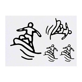 4 x 'Surfing Man' Temporary Tattoos - Water Resistant, Skin-Safe, Non-Toxic Transfers, Mixed Sizes (TO00011261)