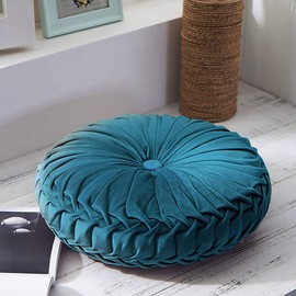 ZOKBOM Round Pumpkin Velvet Cushion, Handcrafted Pumpkin Pleated Throw Pillow, Round Velvet Filled Chair Cushion, Decorative Floor Pillow for Sofa Chair Bed Car Window Decoration 38 x 38CM