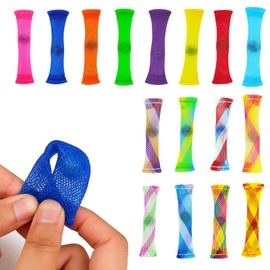 Girihe 16 PCS Mesh and Marble Fidget Toy, Ak lamater Marble Mesh Fidget Toy Meshs Marblee Woven Me/sh Tube Squeezing Toys, Marblee in Me/sh Helps Improve Focus Stress and Anxiety