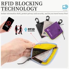 HIKEMAN RFID Blocking Minimalist Nylon Wallet, Lightweight Compact Zip Wallet with Carabiner Clip, Portable EDC Pouch for Men Women, Cards Cash and Coins (Gray)