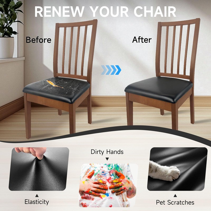 WENZMOC PU Leather Seat Covers for Dining Chairs, 6 Pack