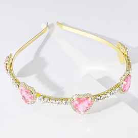 Crrezhai Big Heart Crystal Fashion Headband Glitter Pink Hairband Elegant Rhinestone Vintage Hair Accessories Wedding Festive Party Headwear Accessories