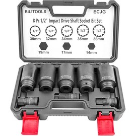 BILITOOLS Axle Nut Socket Set, 1/2" Drive 12 Point Deep Impact Spindle Nut Socket Set 14mm 17mm 19mm 30mm 32mm 34mm 35mm 36mm