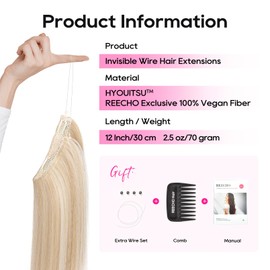 REECHO Invisible Wire Hair Extensions with Thinner Softer Lace Weft 12" Short Straight Clips in Secret Hairpiece for Women 12 Inch (Pack of 1) - Ash Blonde with Highlights