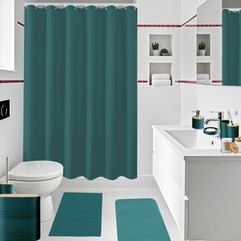 Icegrey Bathroom Accessories Set, 25PCS Bathroom Set with Shower Curtain Set and Rugs, Trash Can, Toothbrush Holder, Soap Dispenser, Soap Dish, Toilet Brush, Trash Can and Towel, Dark Green