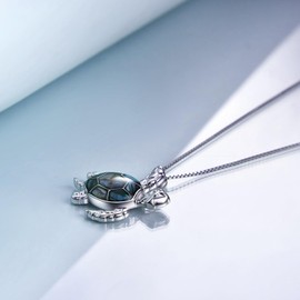 POPLYKE Sea Turtle Necklace for Women Sterling Silver Abalone Shell Turtle Jewelry Gifts for Girls Hypoallergenic (Necklace)