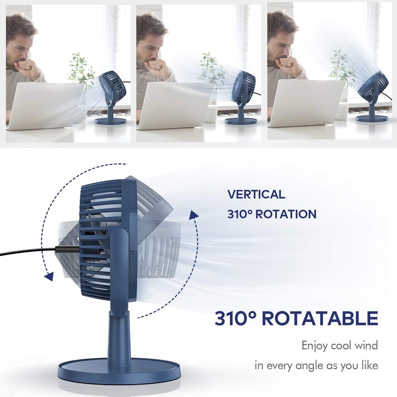 Mini Desk Fan, USB Powered Desktop Fan with 4 Speeds,