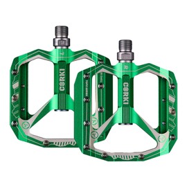 Corki Cycles Bicycle Pedal Oversized Flat Mountain Bike Pedal, Aluminum Alloy MTB Pedal, 4" Wide Platform Pedal - 9/16" - Green