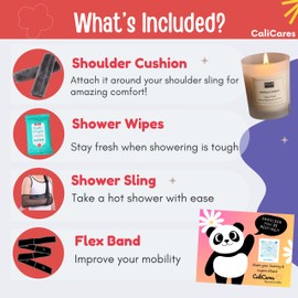CaliCares NO BS Shoulder Care Package - Things You Need After Shoulder/Rotator Cuff Surgery - After Surgery Must Haves, like a Shower Sling, Stretch Bands For Exercise, Comforter, and Shower Wipes