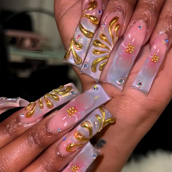 FNKFNK Curved Press on Nails Long Fake Nails with 3D