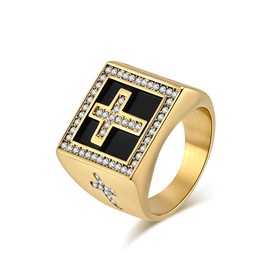 SeiMios Gold Cross Rings for Men Stainless Steel Retro Vintage Chrisitan Cross Religious Ring Size 7