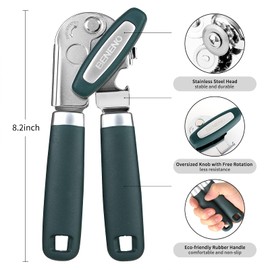 Beneno Can Opener Manual with Magnet and Sharp Blade Smooth Edge, Handheld Openers with Big Effort-Saving Knob, Can Opener with Multifunctional Bottles Opener, Green