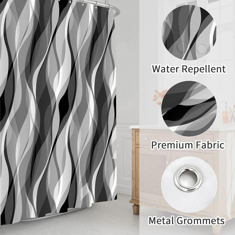 ZCHOMI Grey Striped Shower Curtain Modern Abstract Black White and