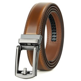 JasGood Men's Leather Belt Automatic Ratchet Belt for Men Leather Belt 33 mm Wide with Adjustable Automatic Buckle for Suit Business Casual, Dark Brown