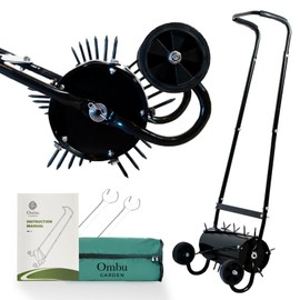 Ombu garden Rolling Aerator, Rolling Lawn Aerator for Grass 16" Wide with 30 Spikes for Smoother Penetration, Manual Push Aerator Lawn Tool with Wheels, Aerator Roller for Yard and Garden