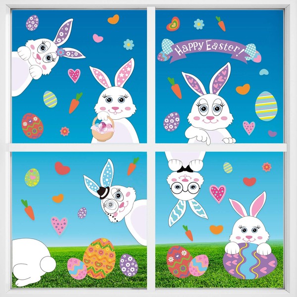 Blulu 90 Pieces Easter Decorations Easter Eggs Bunny Stickers Easter Window Stickers Bunny Decals Easter Door Floor Window Decor Home Party Ornaments