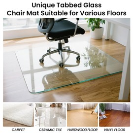 Yuzeyurun Tempered Glass Chair Mat, 55" x 46" Glass Office Chair Mat, 1/5" Thick Clear Floor Mat with Anti-Slip Pads, Heavy Duty Glass Mat for Carpeted and Hard Floor
