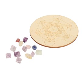 Hztyyier Healing Crystal Grid Board Set, Chakra Stone Energy Grids, Wicca Chakra Stones, Composite Wood Board for Meditation, Sleep, Decoration (A05)