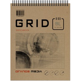 Orange Media Grid Sketchbook. Spiral Bound. Top Spine. Multi-Media. (8.5" x 11") 1/4" Box. (Blue Grid). SB-50100-TS
