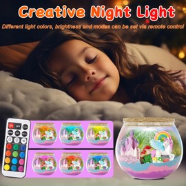 Corpower Unicorn - DIY Light Container Kit, Night Light with Remote Control - Matching Gifts for Girls from 4 Years, Ideal Art Craft Gifts