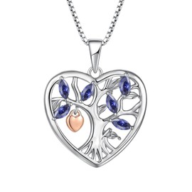 YL Tree of Life and Padlock Necklace 925 Sterling Silver cut December Birthstone Tanzanite Family Tree Pendant Neckalce Jewellery Gifts for Women Wife Girlfriend