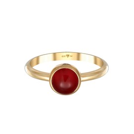 Elli Elli Premium Ring Women's Solitaire Simple with Carnelian in 925 Sterling Silver Gold-Plated, Chalcedony