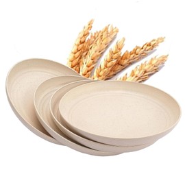 YUNSHENGFANGDM Lightweight Wheat Straw Plates, Unbreakable Deep Dinner Plates Reusable Plastic Plates Microwave and Dishwasher Safe Kitchen Salad Dessert Fruit Cakes Dish 4 PACK 9 Inches