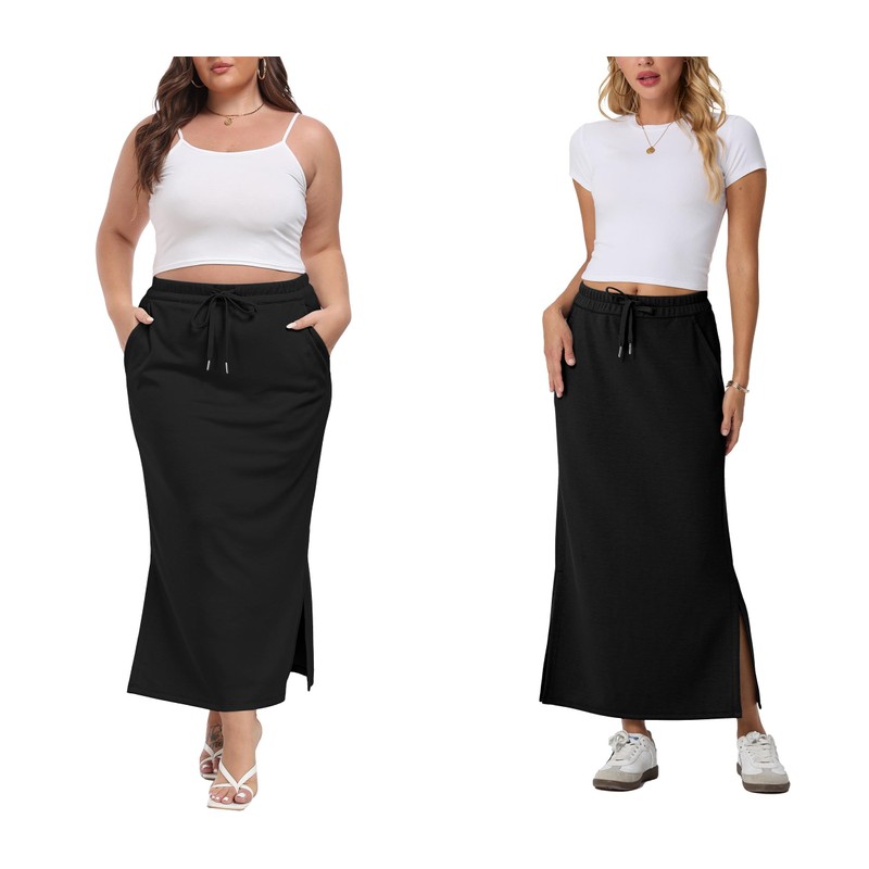 GRECERELLE Womens Summer Maxi Skirts Anti-Wrinkle Casual High Waisted Adjustable