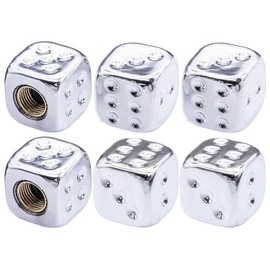 MEAJOO 6PCS Dice Tire Valve Stem Caps, Wheels Tire Air Caps with O Rubber Ring Accessories, Corrosion Resistant Leak-Proof, Universal for Cars, SUVs, Bikes, Trucks and Motorcycles (Silver)