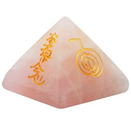 Shanxing Mini Natural Rose Quartz Crystal Pyramid, Healing Crystal Engraved Usui Reiki Symbols Stone Decoration Figurine