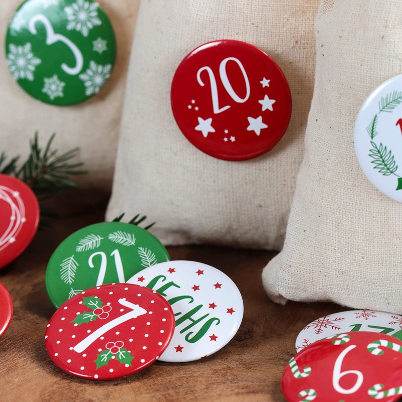 Papierdrachen 24 Advent Calendar Numbers on Buttons - Lapel Pins