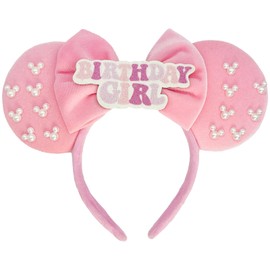 Tarocynn Birthday Mouse Ears Headband, Velvet Bow Headbands for Women Party Favors Cosplay Accessories (Pink White)