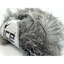 Ice 38Yds Grey Extra Long Eyelash Yarn 14163 Yarn Ice Luxurious Solid Faux Fur 50gr