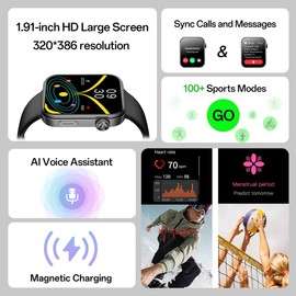 AOLON Smart Watches for Men Women (Answer/Make Calls), 1.91'' TFT HD Screen, 100+ Sports Modes Fitness Tracker, Heart Rate/Blood Oxygen/Sleep Monitor, IP67 Waterproof for Android/iOS, Silver