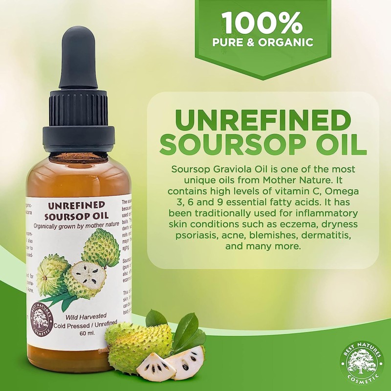 Best Nature's Cosmetics Virgin Soursop Graviola Guanabana Oil (Organic, Undiluted,
