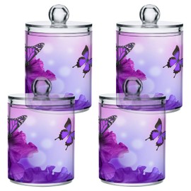 xigua Purple Butterfly Qtip Holder 2 Pack, 14 oz Apothecary Jars Bathroom Vanity Organizer Canister for Qtips,Cotton Swabs,Cotton Balls,Cosmetic Pads,Flossers,Bath Salts