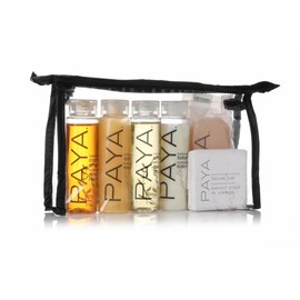 Paya Organics Toiletry Travel Set - Shampoo, Hair Conditioner, Shower Gel, 2 Facial Soap & Tote Bag