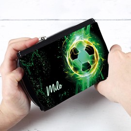 Striefchen® Boys Wallet with Name and Motif of Your Choice, Football Green, Casual