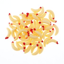 OriGlam 50pcs Soft Plastic Worms Lures, Bass Fishing Lure Baits, Worm Fishing Lure for Saltwater Freshwater (Beige)