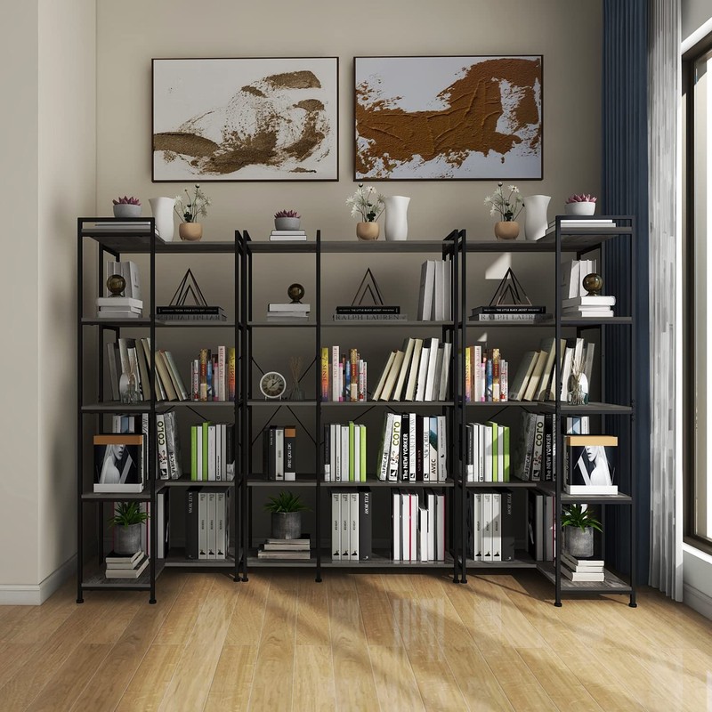 Tohomeor Bookshelf 5 Tier Deformable Corner Bookcase Free Standing Modern