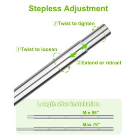 LOMILD Closet Rod, Adjustable Clothes Haning Rod 66 to 76 Inches, Stainless Steel Rod for Close, Silver