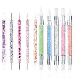 FULINJOY 10PCS Nail Art Gel Carving Pen Acrylic Dotting Pens, Double-Ended Silicone Brushes for Design Nail Foil Carving Drawing and 3D Effect Shaping Drawing Dotting Tools