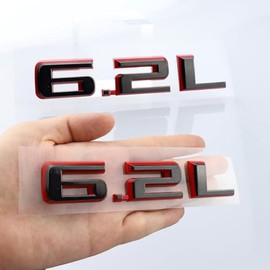 6.2L Emblem Car Hood Badge for 2019 2020 2021 2022 1500 2500HD Truck Nameplate Sticker Pack of 2 (Black-Red)