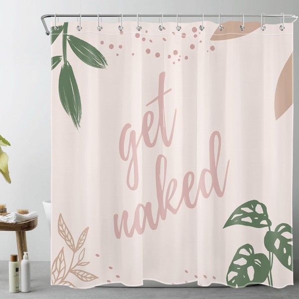 ECOTOB Get Naked Mid Century Shower Curtain Green Leaves with