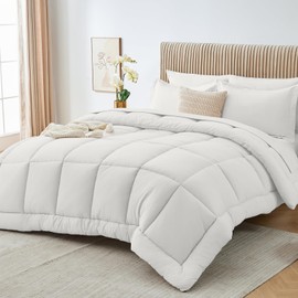 Sasttie California King Comforter Set, 7 Pieces Reversible Cal King Bed in a Bag, Complete Bedding Set Includes Comforter, Flat Sheet, Fitted Sheet, Pillowcases and Pillow Shams, Ivory