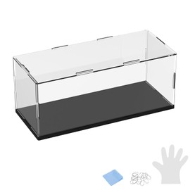 M METERXITY 1-Pack Acrylic Display Case, 9.8x3.9x3.9 Inch/25x10x10cm Acrylic Clear Display Case Box with Black Wooden Base for Collectibles, Dustproof Showcase [Black, Clear]