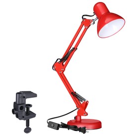 TORCHSTAR Metal Desk Lamp with Clamp, Swing Arm, Architect Adjustable Gooseneck Table Lamp, Clip Desk Lights for Home Office, Work, Study, Reading, E26 Base, Multi-Joint, Red