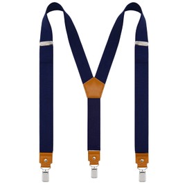 Mcvotcot Suspenders for Men Y Back Adjustable Elastic with Strong Clips 47 Inches Navy