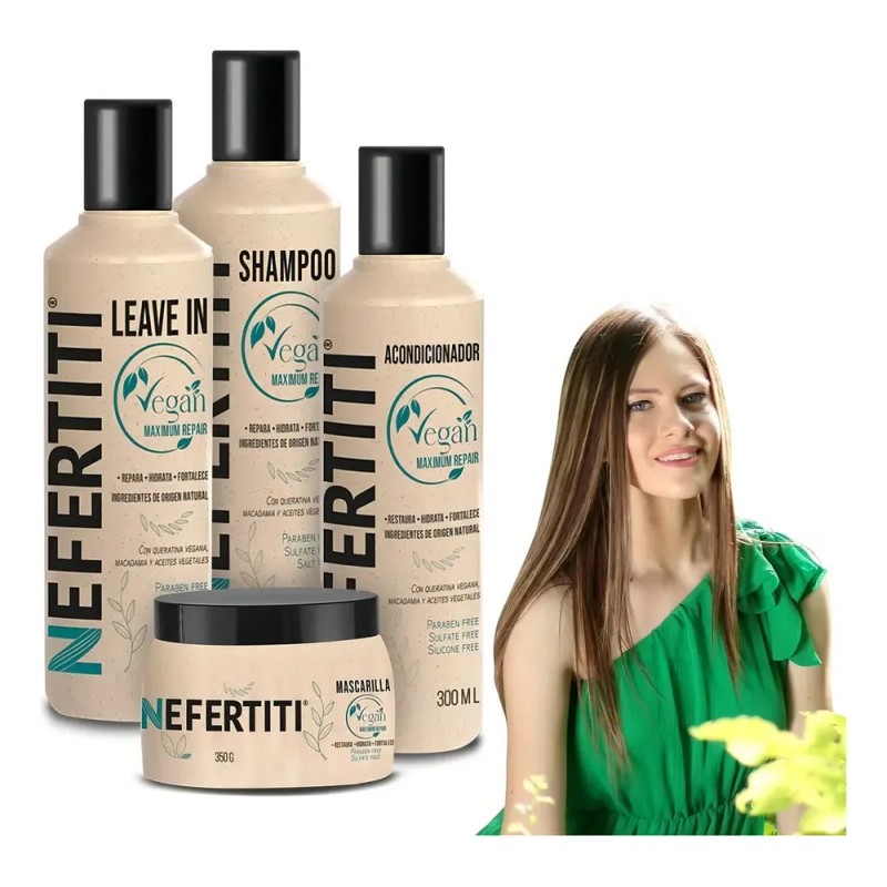 Kit Vegan Con Queratina Sin Sulfatos Sin Parabenos Nefertiti
